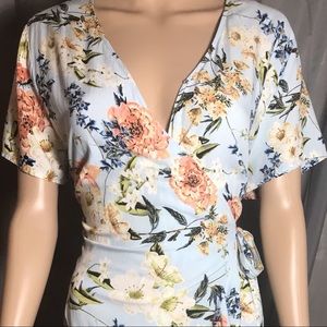 COTTON ON Baby Blue Short Sleeve Floral Wrap Dress